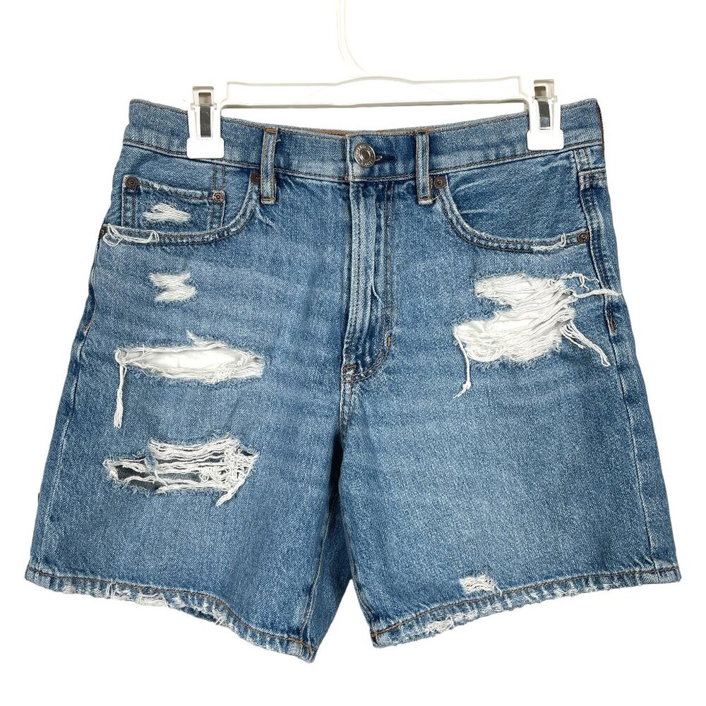 American Eagle 90s Boyfriend Shorts Womens 6 Blue Distressed High Rise Jean